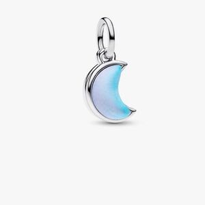 Authentic Pandora Silver Crescent Moon Charm with Blue Opalescent Inlay
